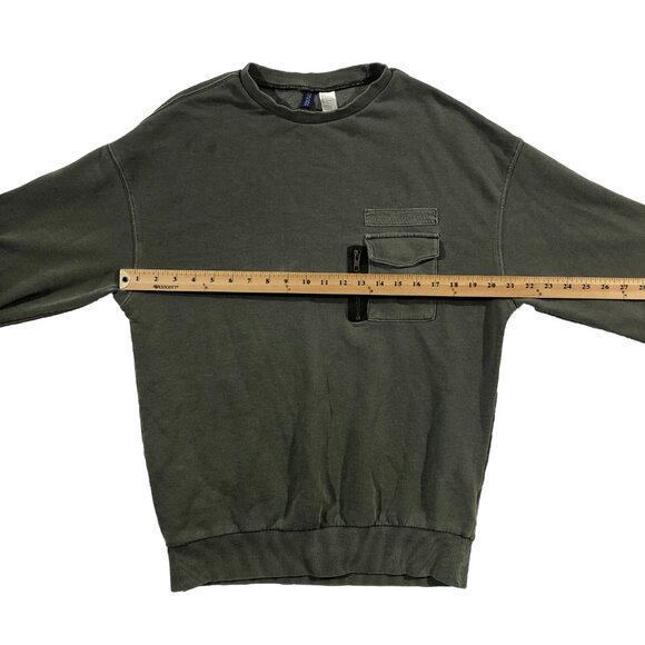 H&M Divided Mens S Green Crew Neck Long Sleeve Chest Pocket Pullover Sweatshirt - Picture 3 of 8